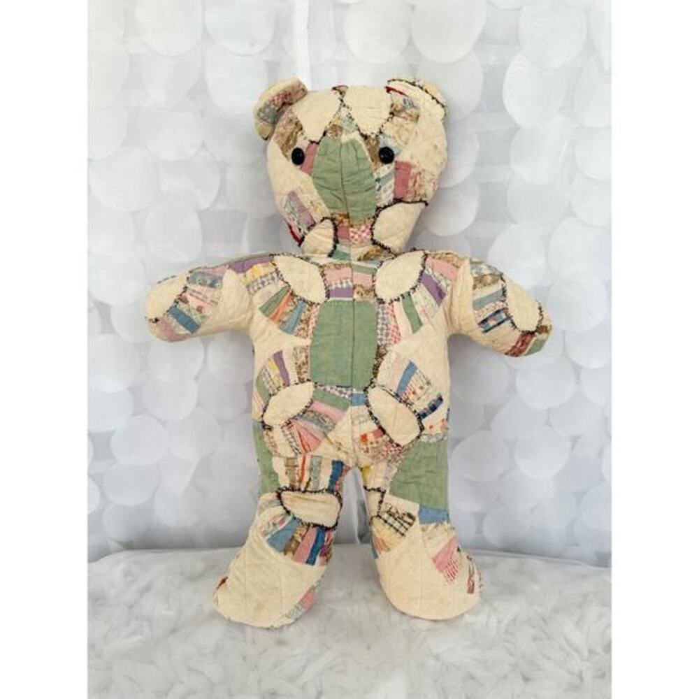 Vintage Teddybear PATCHWORK Calico Feedsack Hand Made Cotton Shabby Chic Country